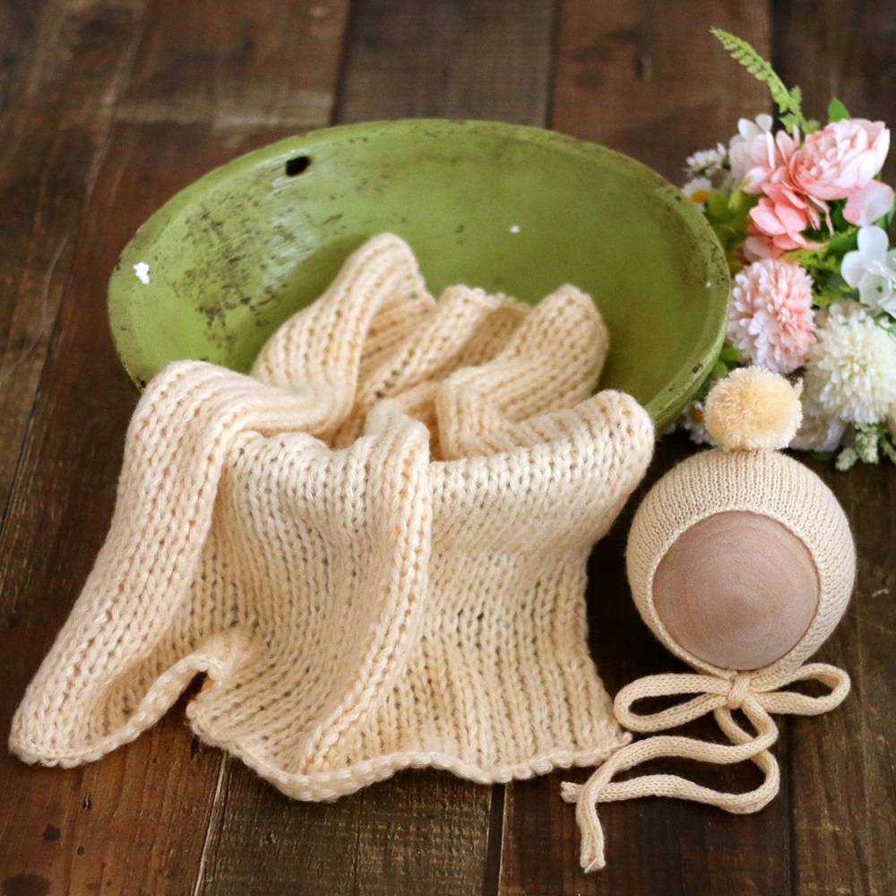 Photography Newborn - Selimut Bayi Rajut Mohair dengan Topi,